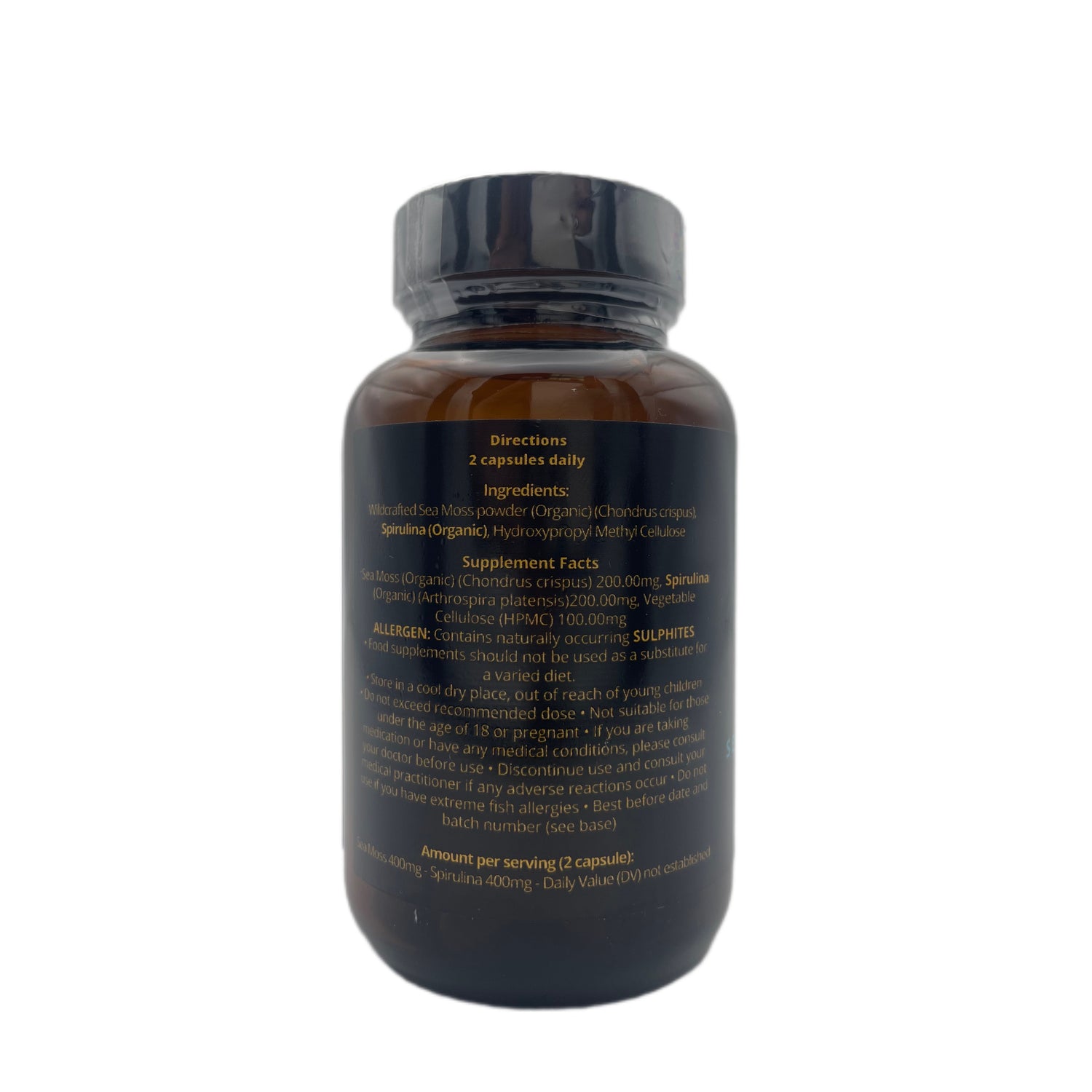 Sea Moss &amp; Spirulina Capsules Nutritional facts and directions 